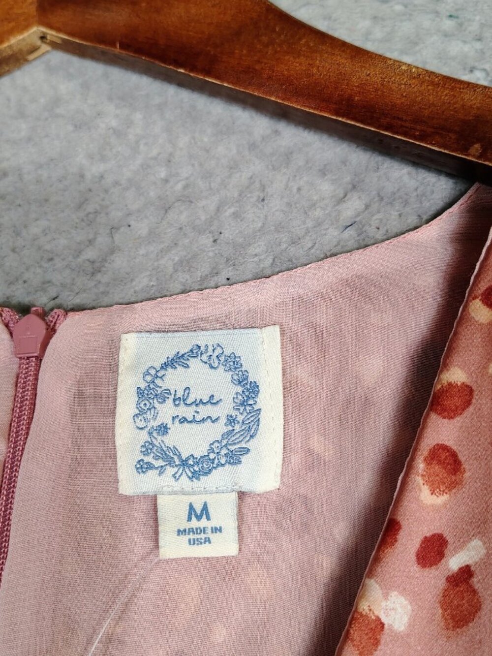 Francesca’s Blue Rain Mini Dress Women M Pink Dotted Print Satin Puff Sleeve NWT - Picture 3 of 11